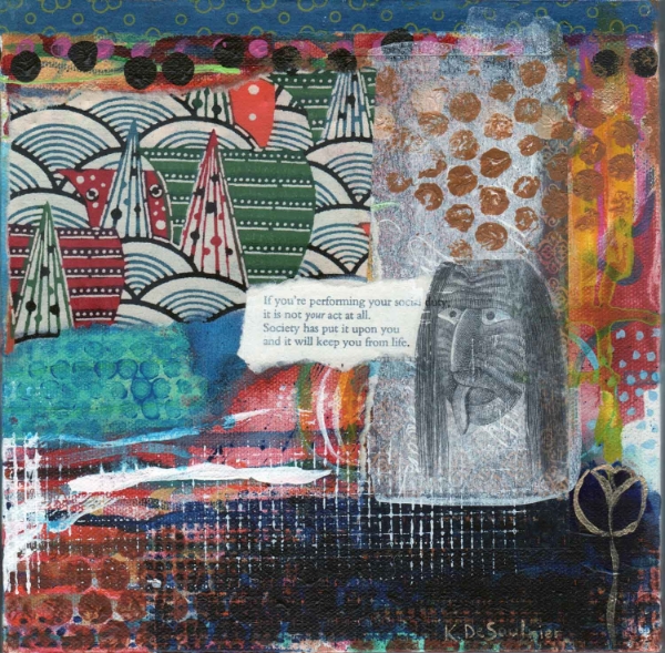 " Self-Reliance ", 8x8 mixed media collage painting