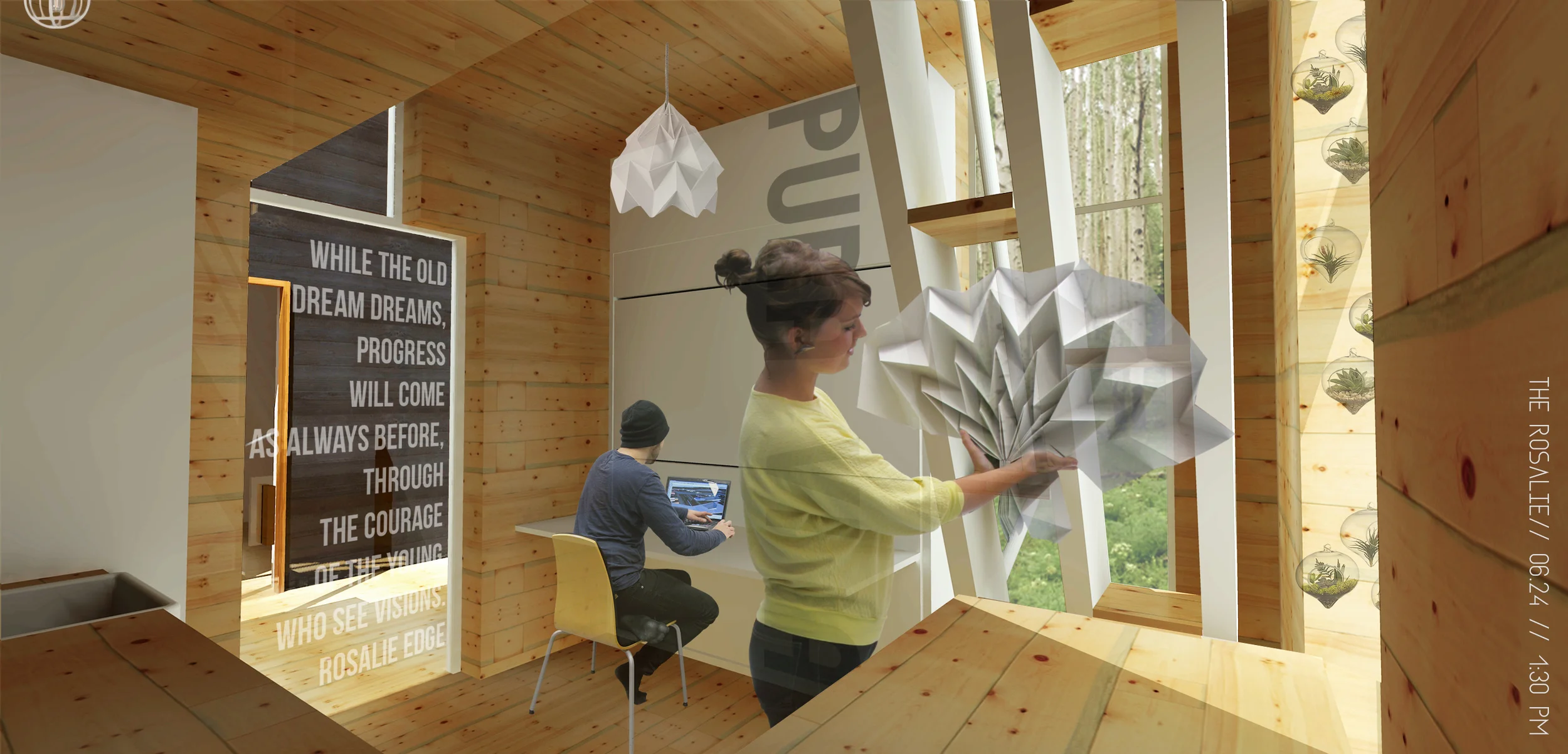  Rosalie Living Area  There is a fold out desk that lets the living area function as a home office. The desk can also be used as a table for meals.&nbsp; 