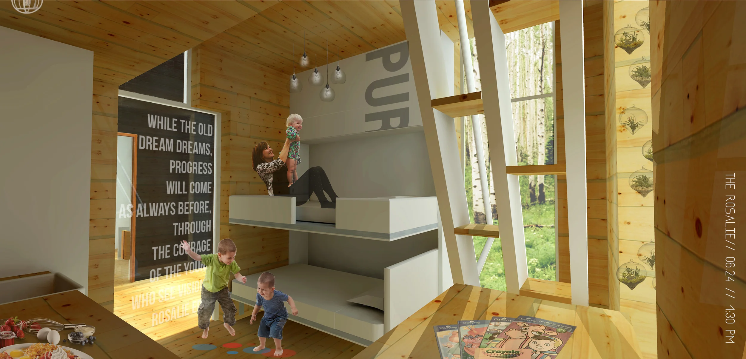  Rosalie Living Area  The living area further converts into a couch with one bed folded down or two bunk beds for multiple guests.&nbsp; 