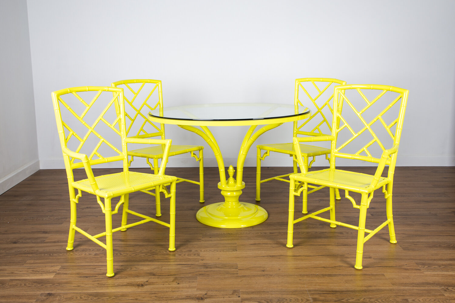 Urbagevintage Meadowcraft Faux Bamboo Bistro Set In Gloss Yellow Powder Coat - Vintage Faux Bamboo Patio Furniture Urbagevintage Meadowcraft Faux Bamboo Bistro Set In Gloss Yellow Powder Coat - Vintage Faux Bamboo Patio Furniture