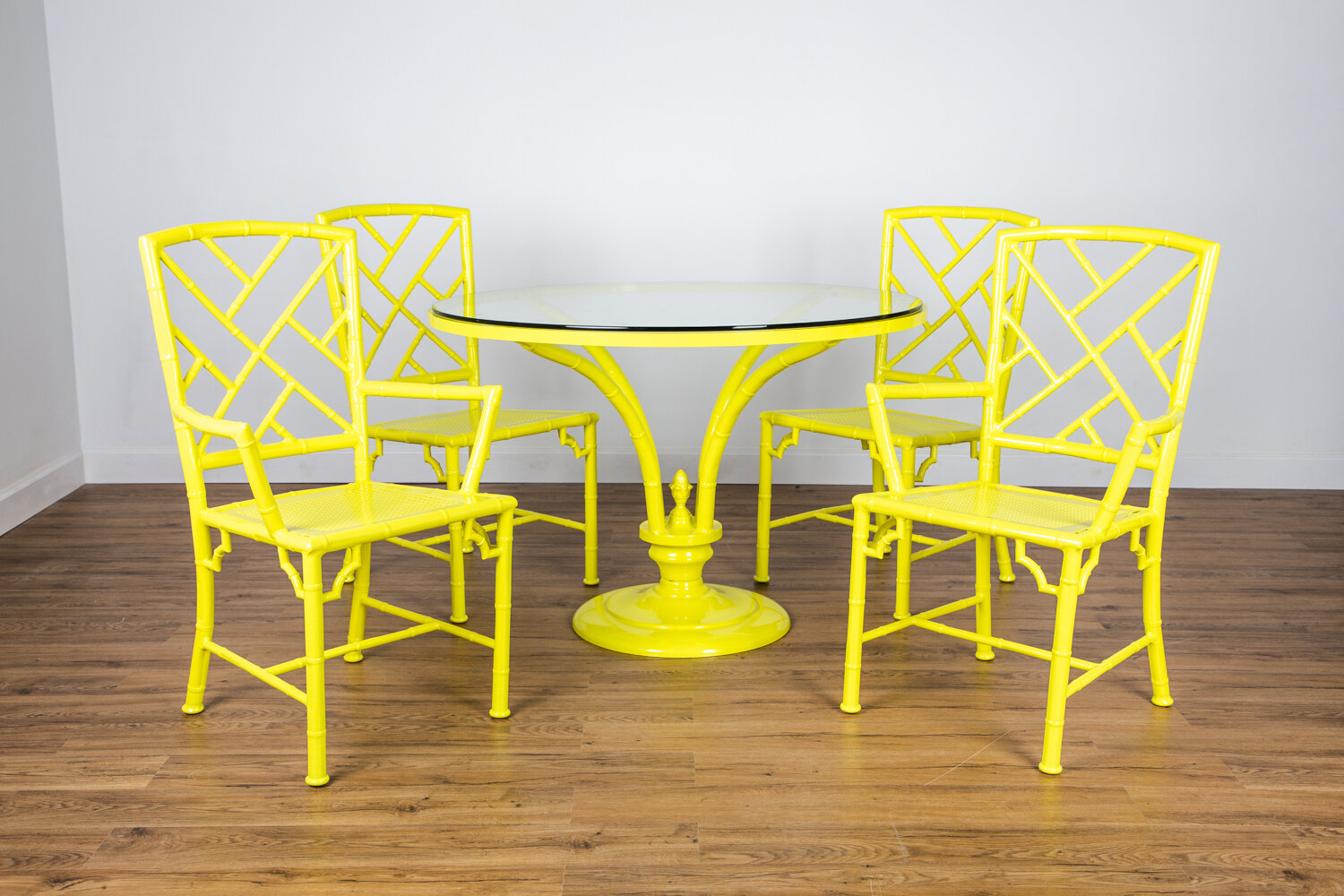 Urbagevintage Meadowcraft Faux Bamboo Bistro Set In Gloss Yellow Powder Coat - Vintage Faux Bamboo Patio Furniture