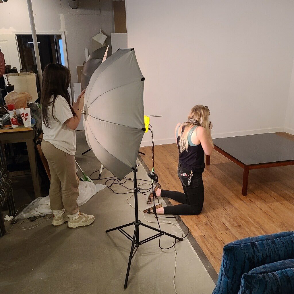 A behind-the-scenes shot of @georgia.ponton.photography and my Assistant, Carmen, working on getting some awesome new pieces up on the site for you guys! Keep your eyes peeled for the upcoming goods!!