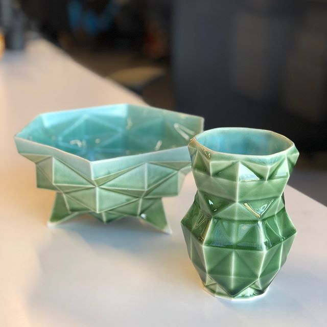 Finally getting my new work out of the glaze kiln, I&rsquo;m super happy with the results!  #pottery #slipcast #3dprinting