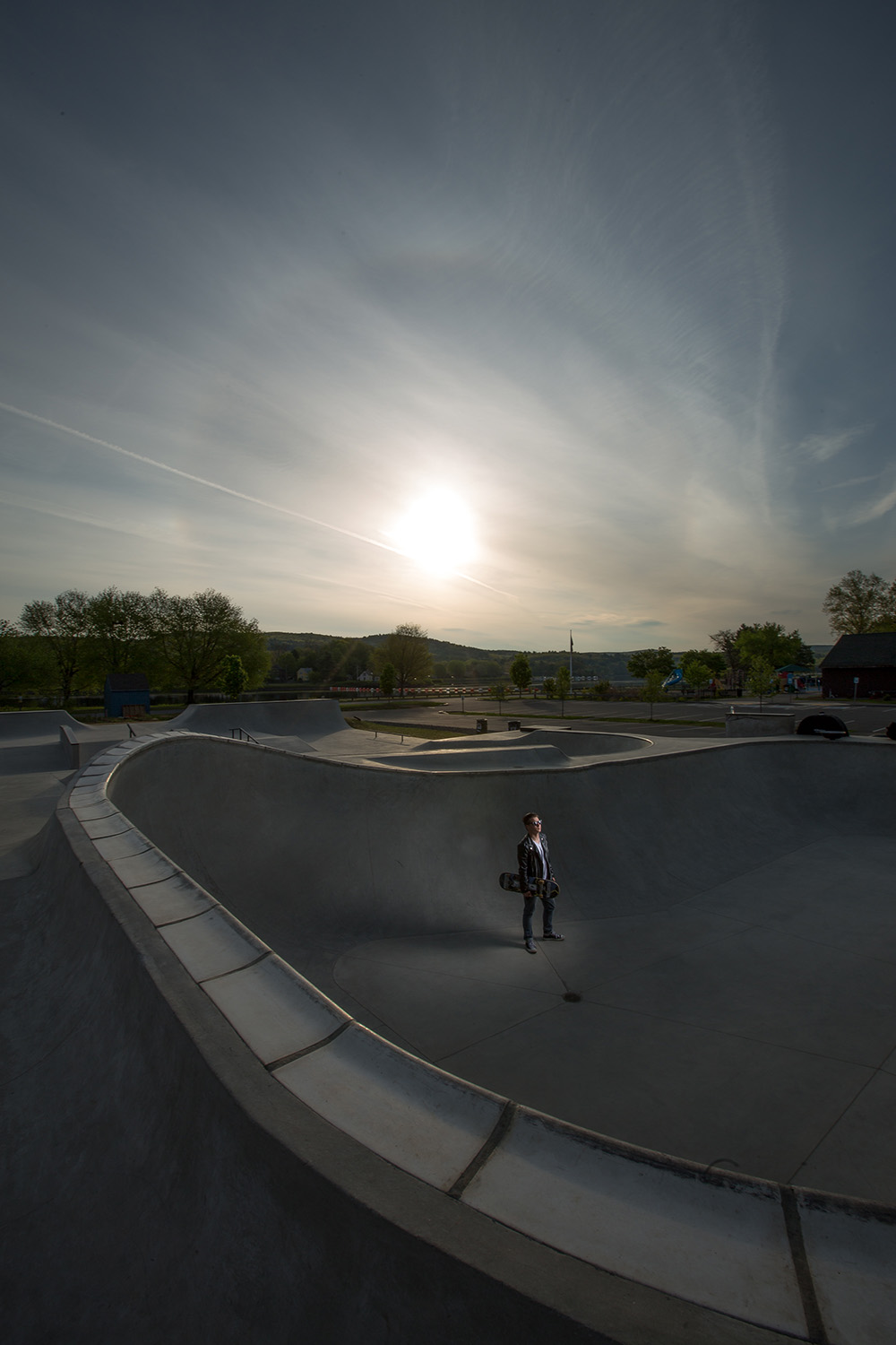 Kris Goerler at Turners Falls Skate Park at sunrise