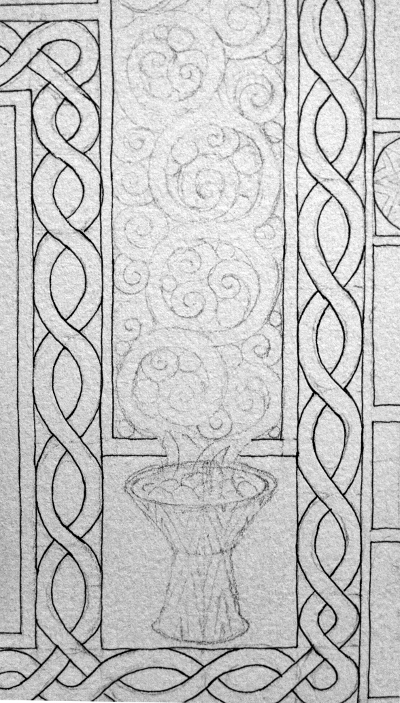 Traditional incense burner with the first little bits of pen work. 