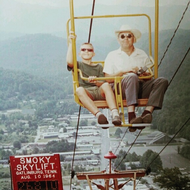 Son Norman and filmmaker, Leonard, 1964, holding his beloved Revere 8mm movie camera, Gatlinburg, TN.