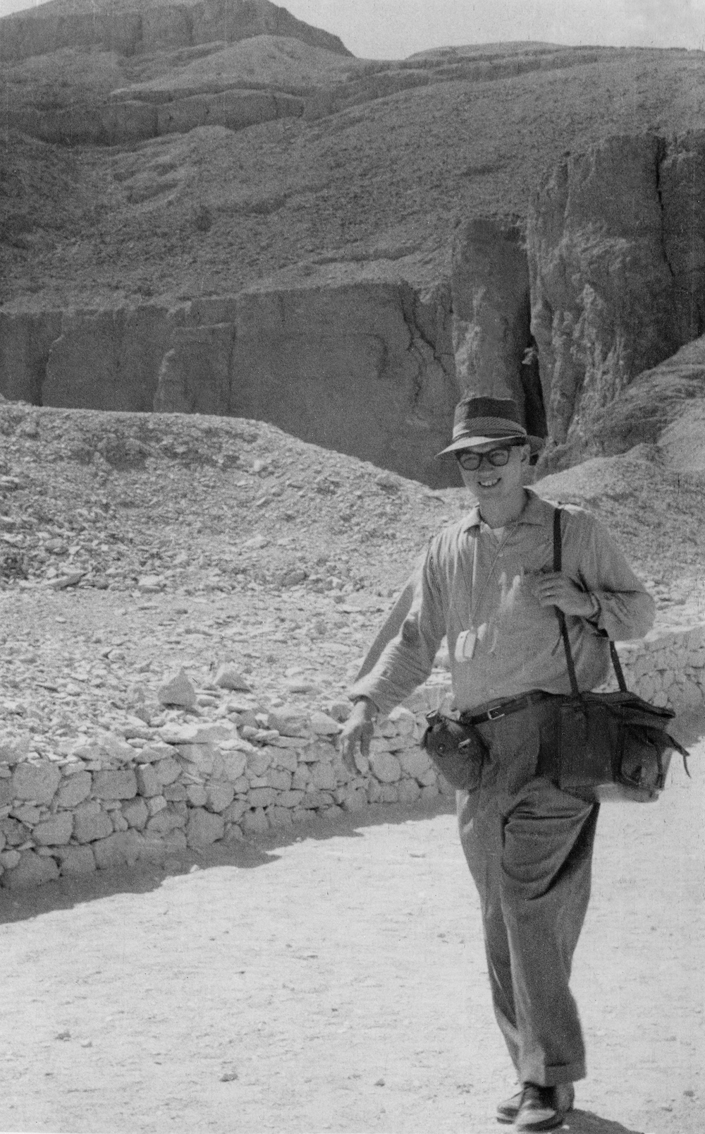 While stationed in Crete, the Bye family visited the Holy Land. In this photo, Don is prepared with his camera gear and light meter.
