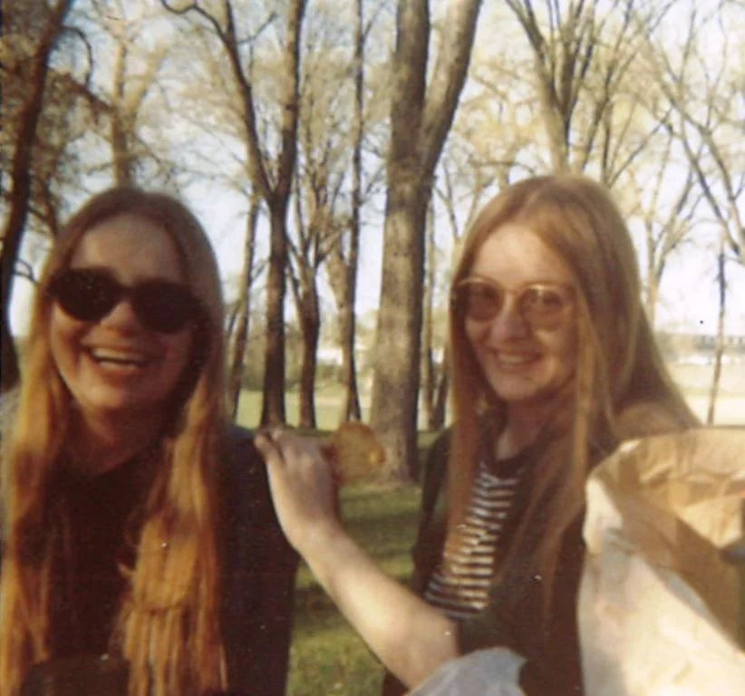 Judith Hammer and LaRae Kramer, picnicking in the park along the Red River of the North, circa late 1960s/early 1970s (image copyright Judith Hammer)