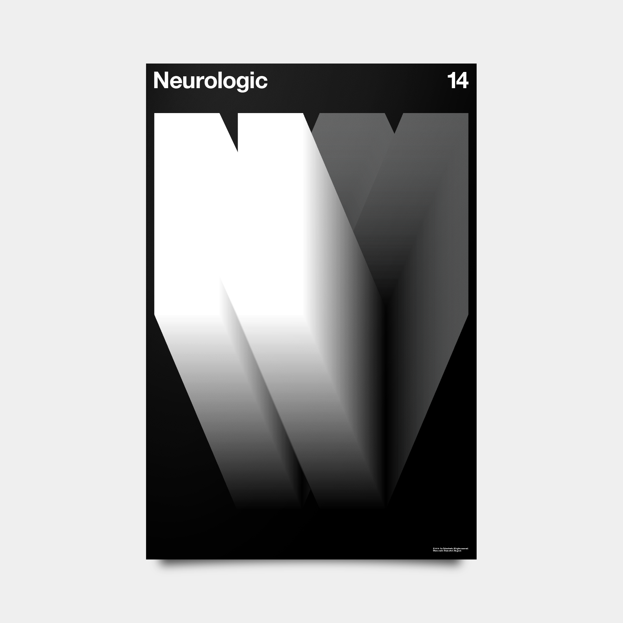 N—Neurologic Alphabet Studies Black/Silver/White 20" by 30"
