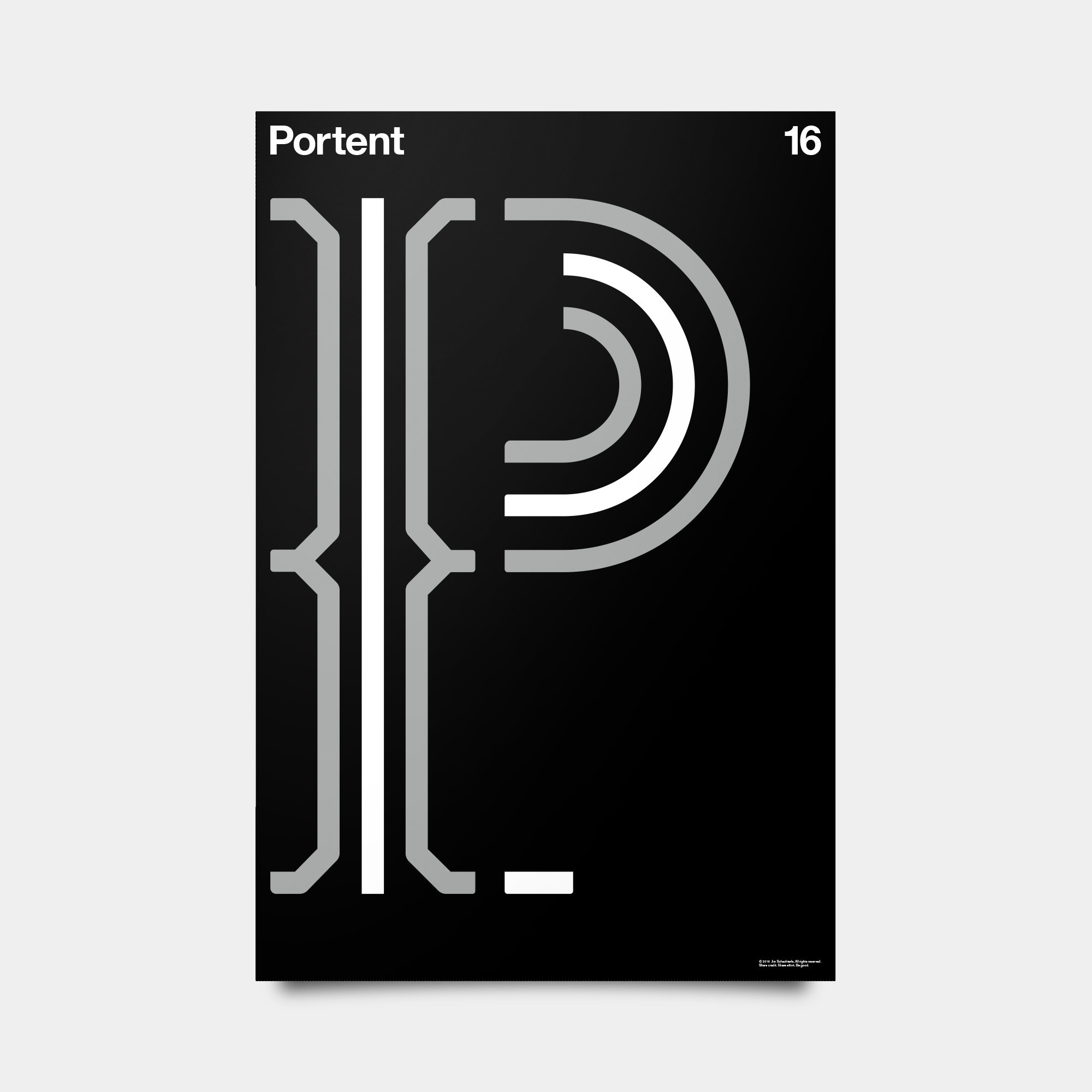 P—Portent Alphabet Studies Black/Silver/White 20" by 30"
