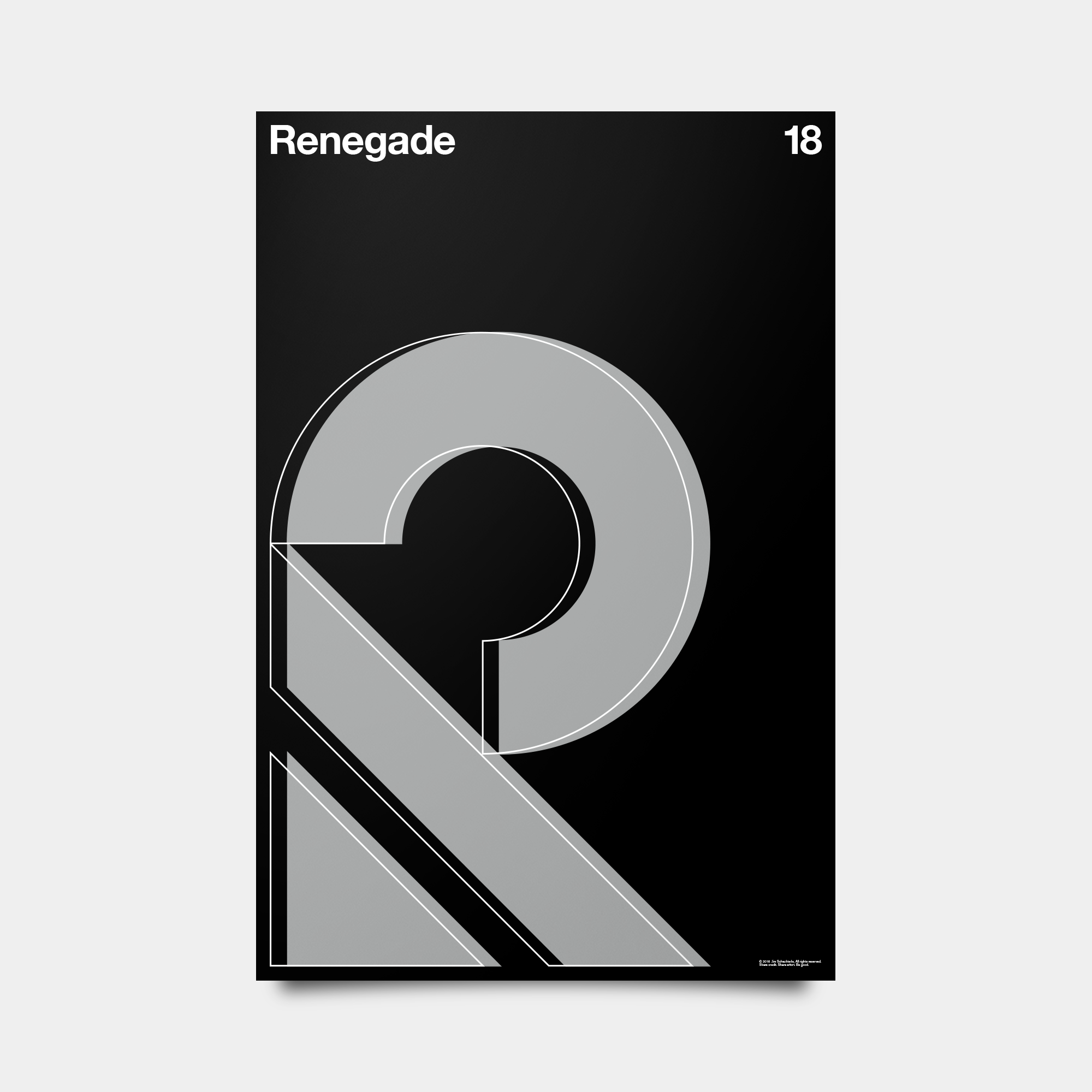 R—Renegade Alphabet Studies Black/Silver/White 20" by 30"
