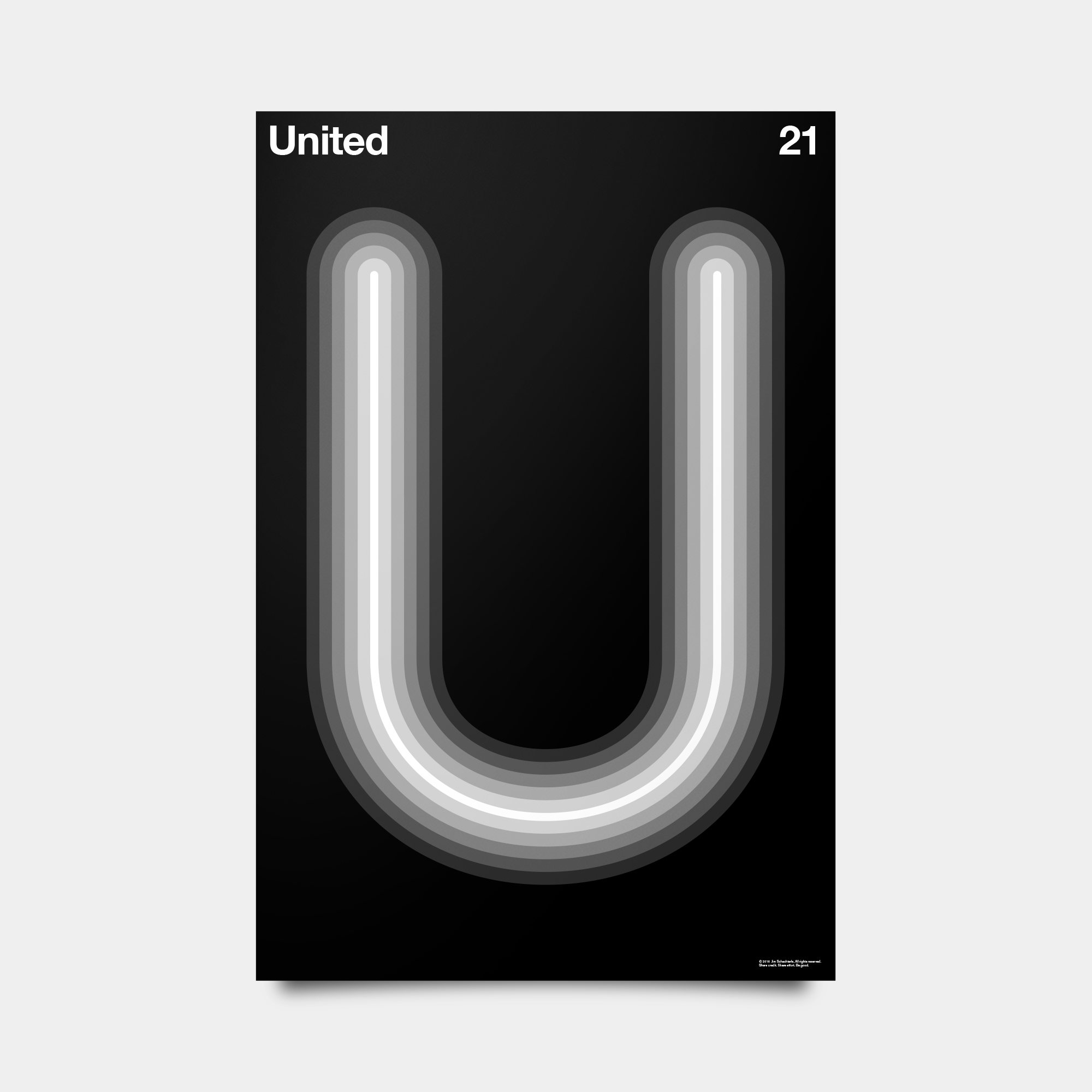 U—United Alphabet Studies Black/Silver/White 20" by 30"