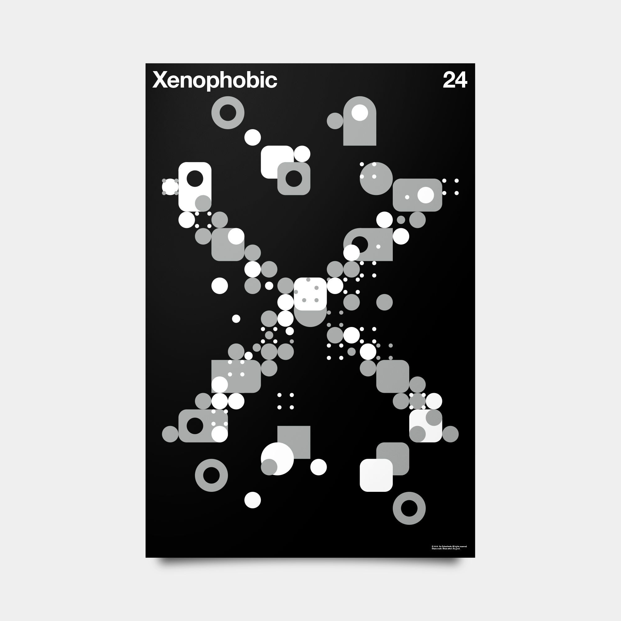 X—Xenophobic Alphabet Studies Black/Silver/White 20" by 30"