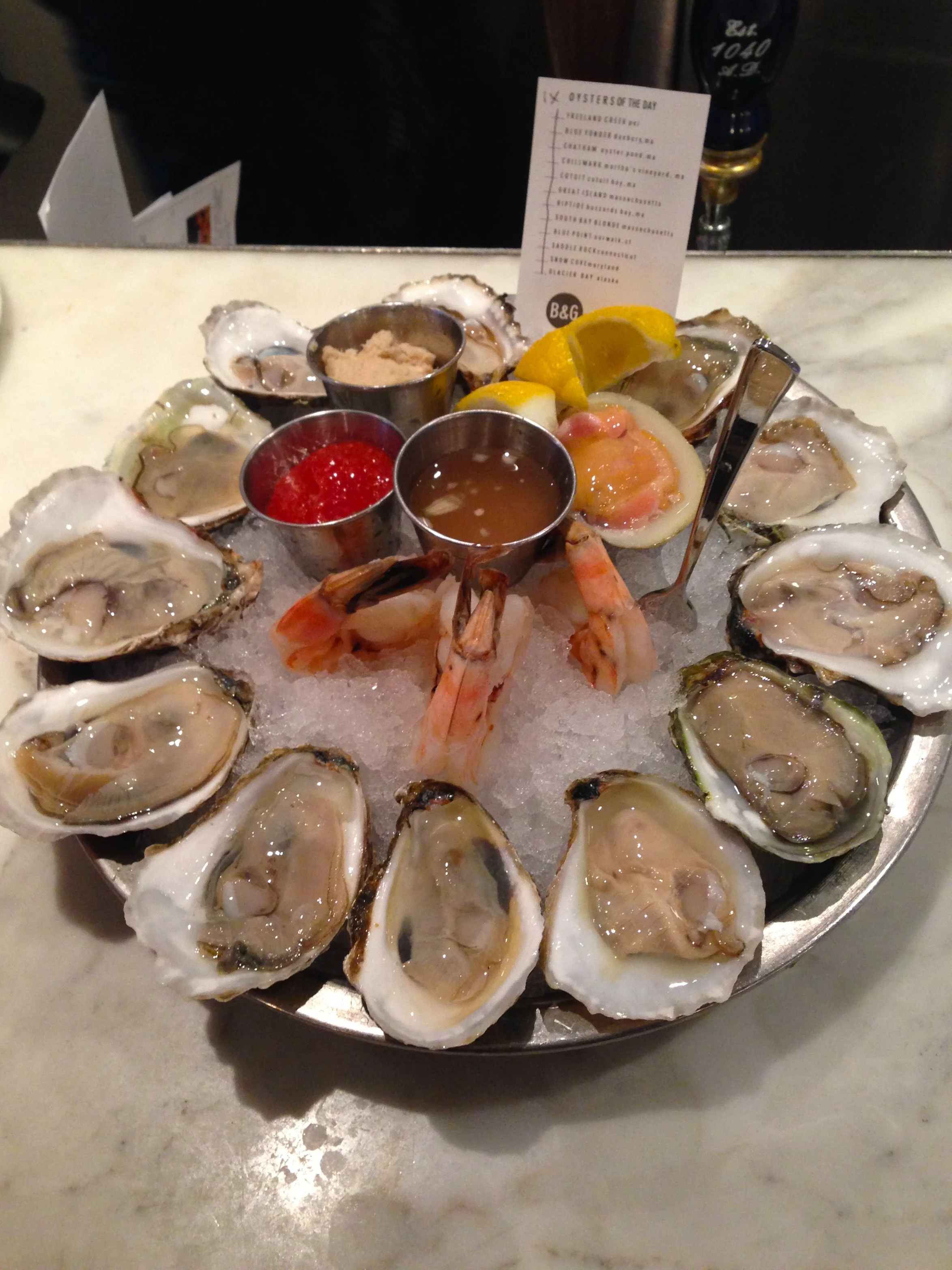 Oysters, Shrimp, and Clams at B&G Oysters, Boston