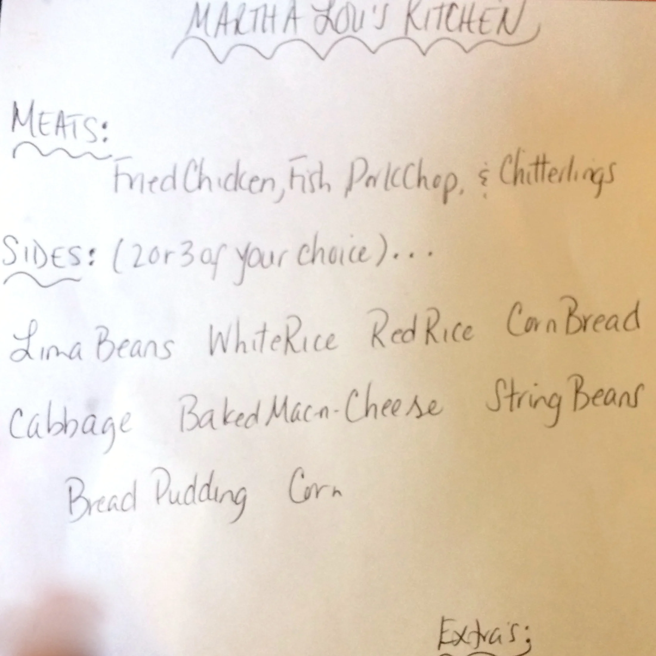 Handwritten menu @ Martha Lou's Kitchen