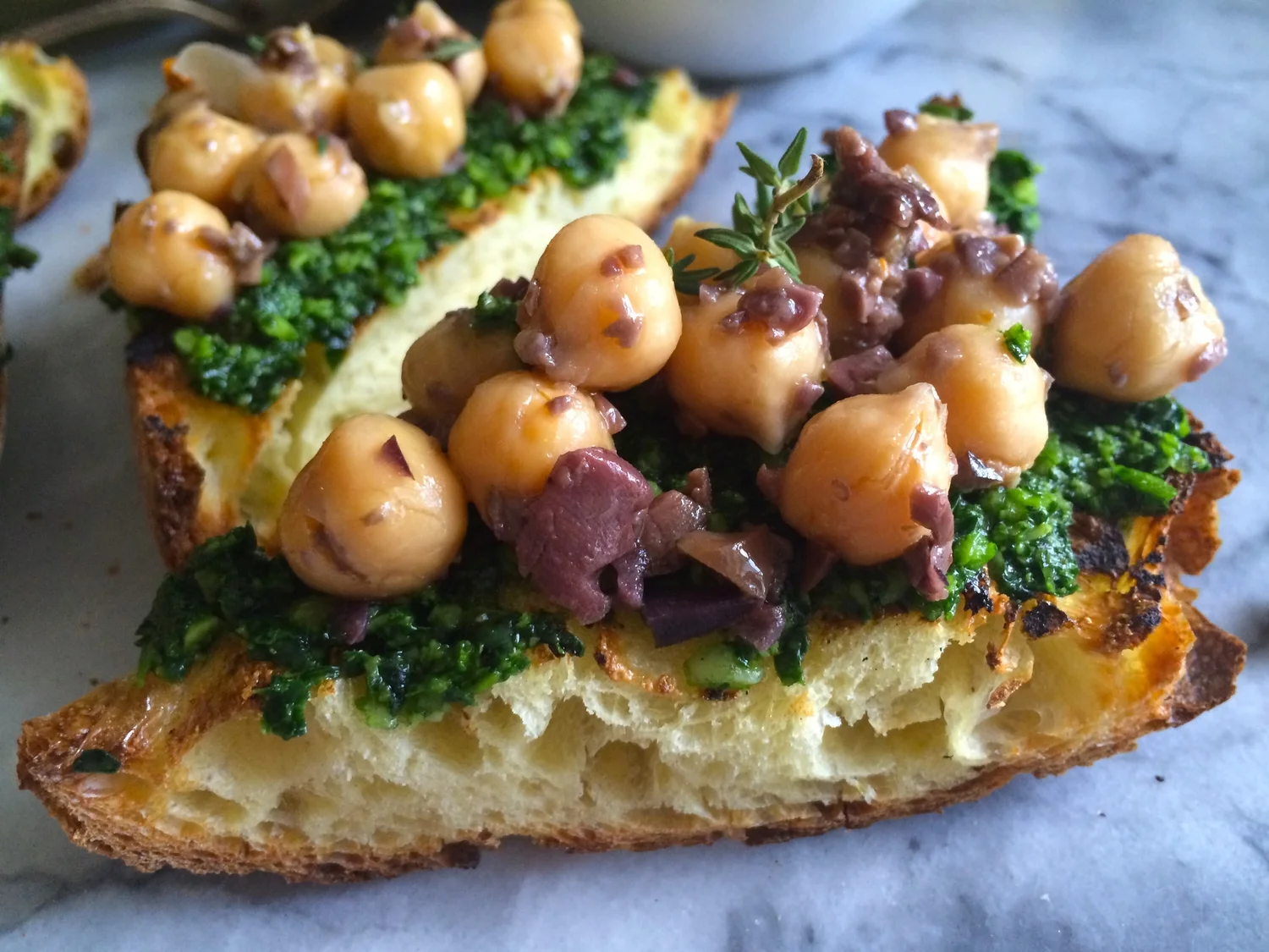 Chickpea Bruschetta with Kale Almond Pesto