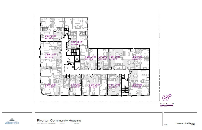 Above: Second floor plate showing unit types
