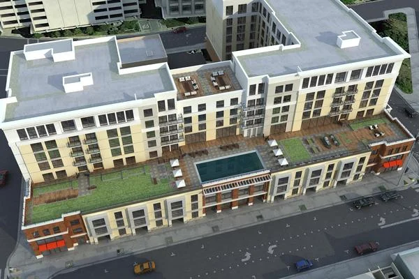 Above: Lennar's "Marshall and Main" project, a 196 unit apartment project being developed in Redwood City, California.