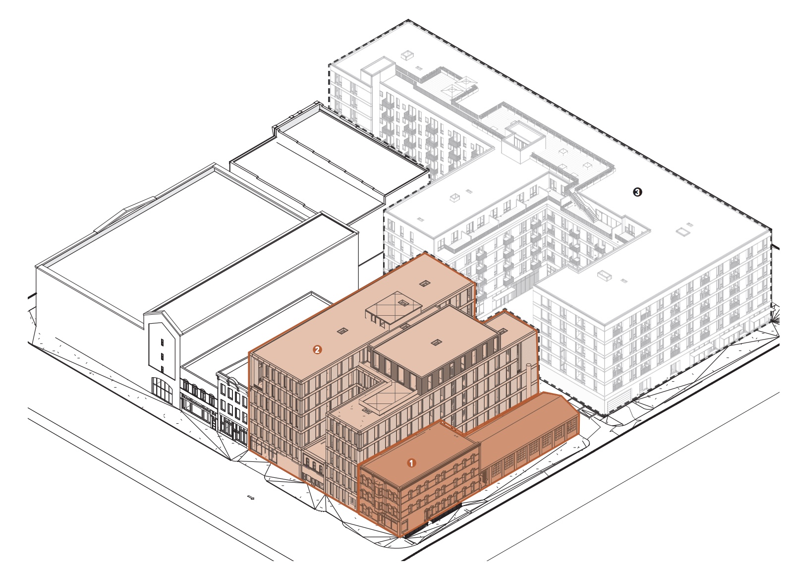 The Commutator Foundry Development (highlighted) and the adjacent new mixed-use development.