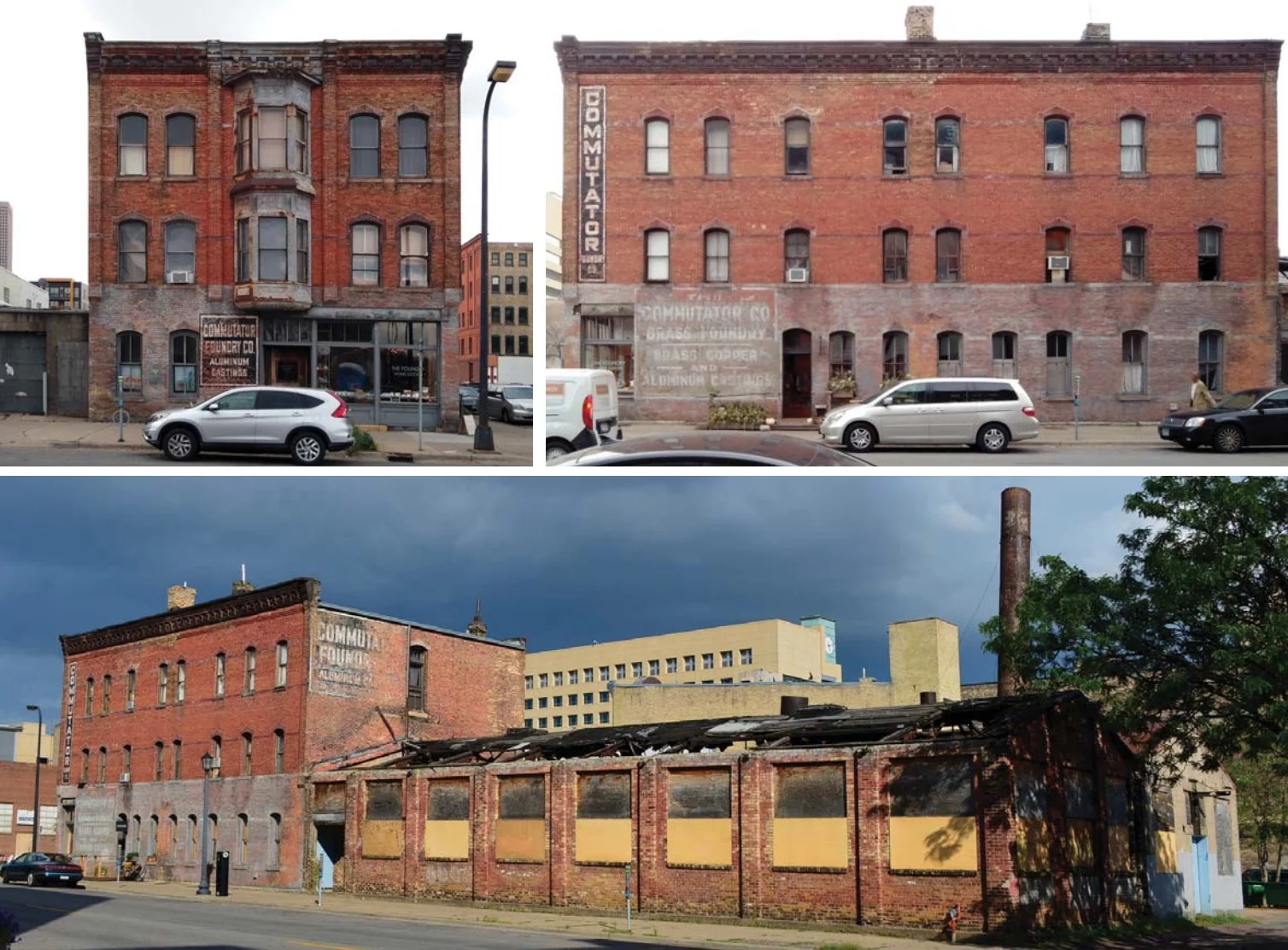 The current state of the buildings that will be restored, the Roe Wolfe building is not pictured.