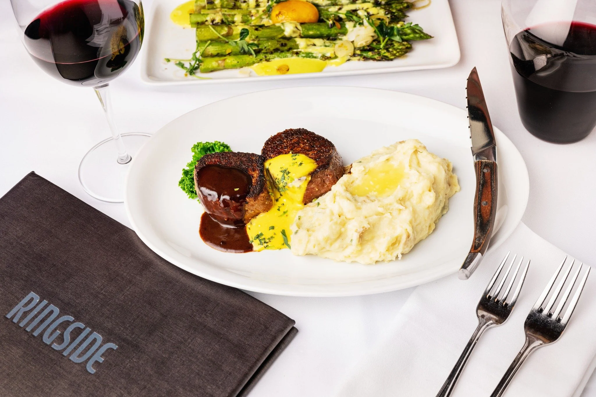 Join us for our 3-Course Duo of Filets, Tuesday through Thursday, 4:30pm to 5:30pm and 8pm to close.  Reservations available at the link in bio.  Start your evening with a Mixed Greens Salad with Compressed Melon, Prosciutto, Mascarpone and Lemon Hon
