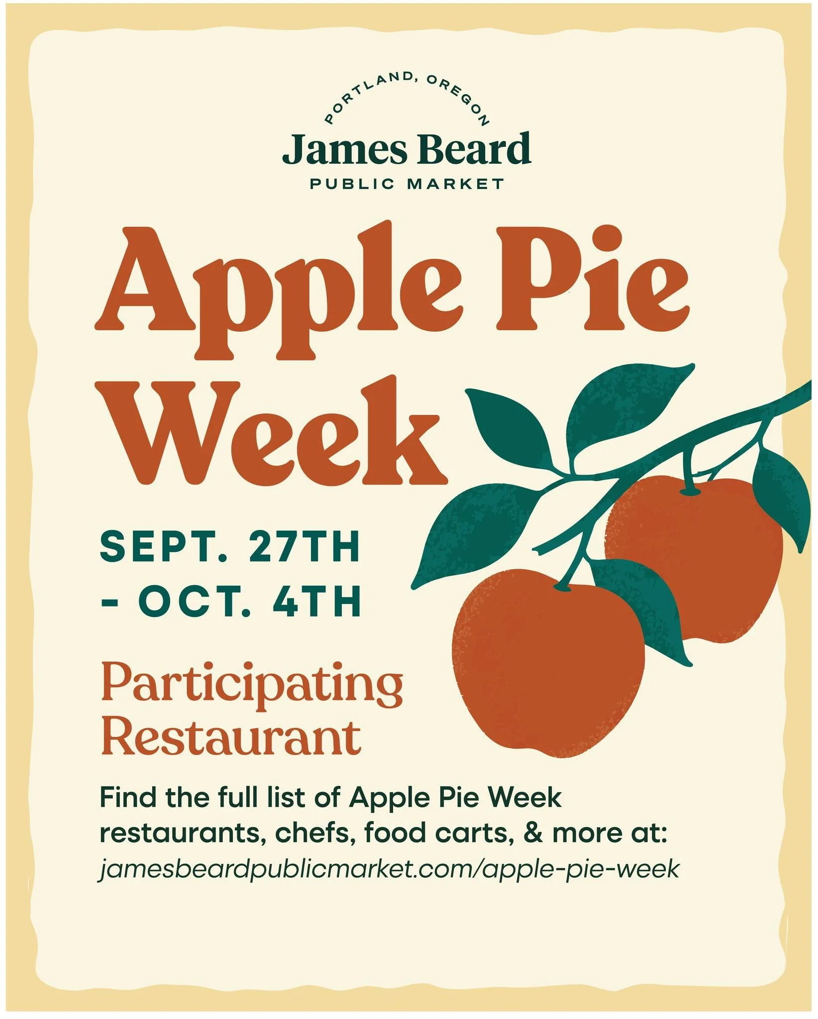We're excited to be teaming up with @james_beard_public_market and a bunch of other excellent chefs, bakers, restaurants and makers just in time for fall weather to roll in.  Stay tuned for our chefs ode to apple pie debuting this Sunday!
