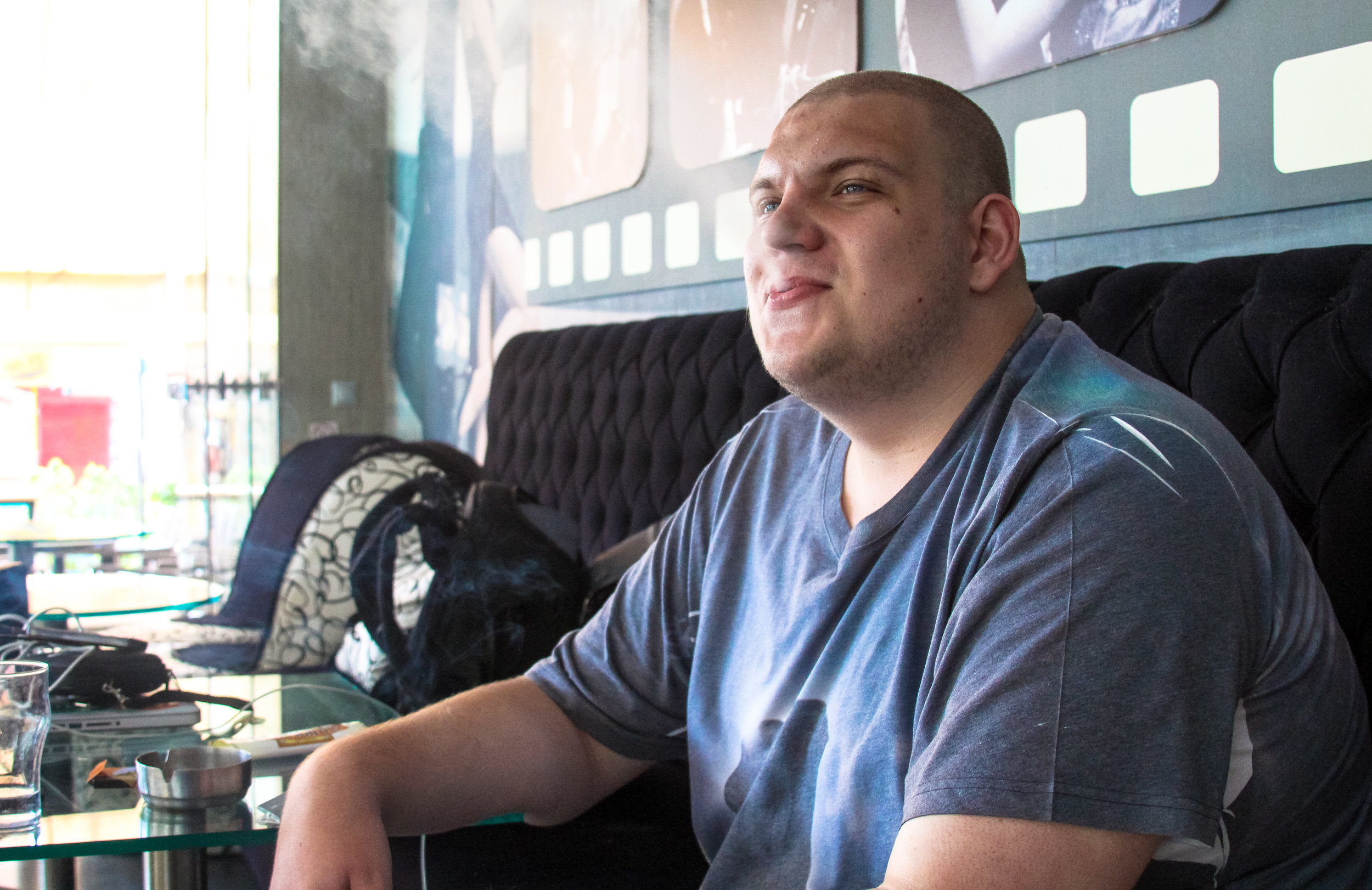   This is Nikitas Stoned. He is a 19-year-old, 354 lb, 6ft 3in Russian who's family immigrated to Lesvos before he was born. Nikitas and I met while I edited photos in the cafe next door to where he works. He is currently still in high school, and as