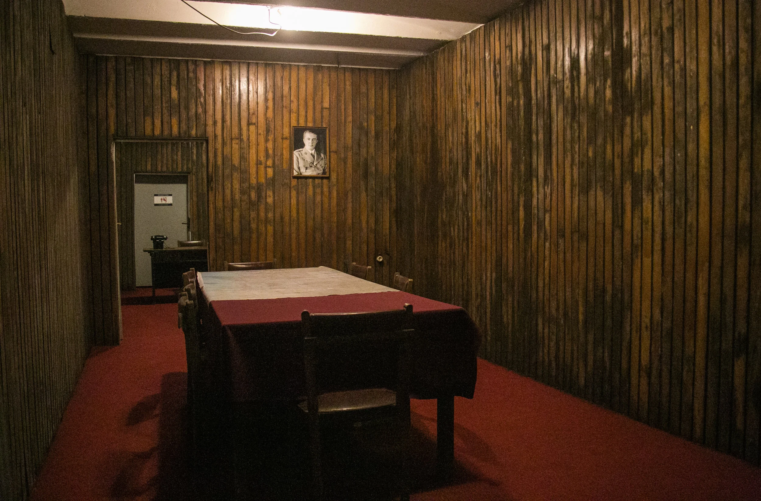 The officers meeting room inside an Albanian bunker capable of withstanding a nuclear explosion. There are over 168,000 bunks throughout Albania. 