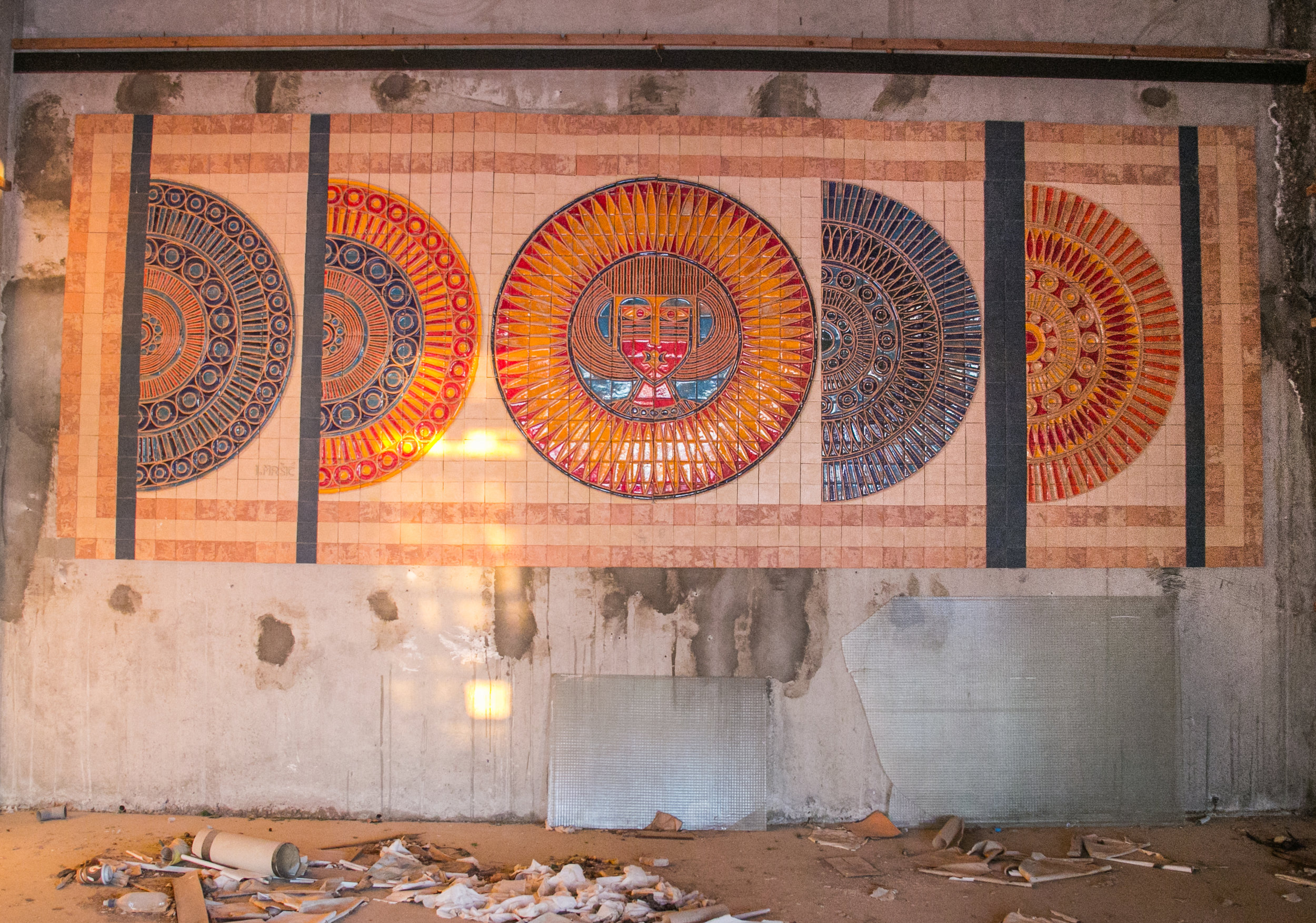  Leftover mosaic decor from one of three restaurants servicing the Belvedere Hotel in Dubrovnik,&nbsp;Croatia. The five-star hotel was opened in 1986, only to be closed 6 years later due to bombings during Croatian War for Independence in 1991-92. Th