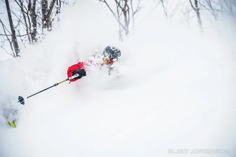 Though he’s known for skiing steep and deep powder and even flying over hills like a super hero (top), Mark Abma believes you don’t need to be an extreme skier to have a great time on B.C.’s slopes. Blake Jorgenson