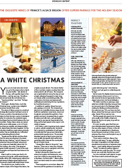 The exquisite wines of France’s Alsace region offer superb pairings for the Holiday Season