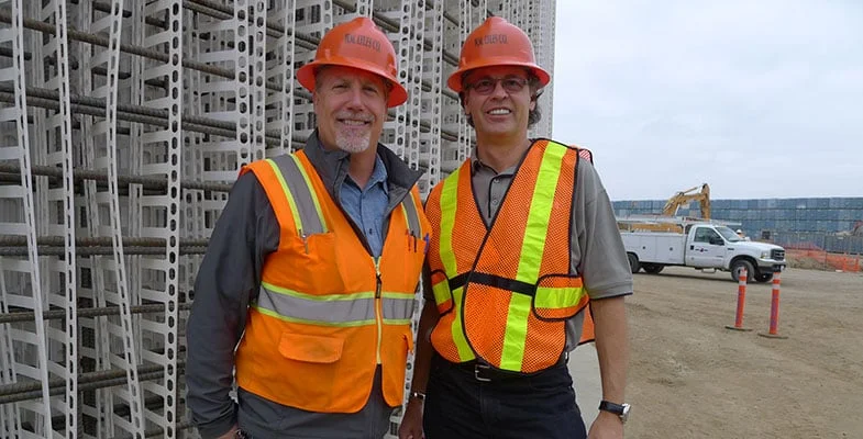 Octaform Systems President and CEO David Richardson (right) with David O’Dear, who served as Assistant Vice President of W. M. Lyles, the general contractor on the Perris, Calif. Digester project at the time of construction. The project is owned by CR&R Waste and Recycling Services.