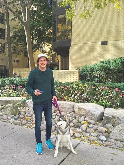 Grant Leeder knows that it is important to test his blood sugar when he is going to exert higher energy – such as when he takes his dog Luna for a walk. supplied