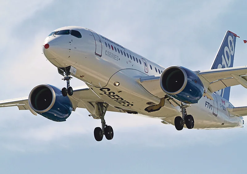 Bombardier’s CSeries jet will play a big part in boosting the value of Canada’s aerospace exports in 2016 and 2017. supplied