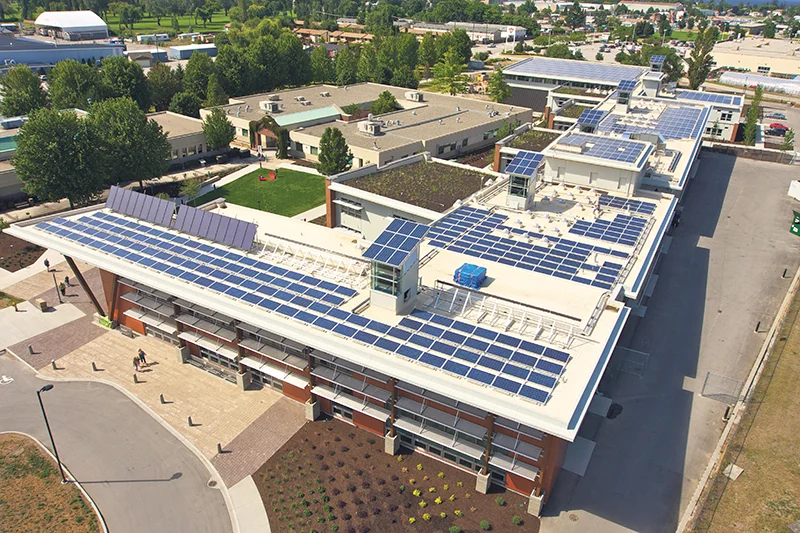 Okanagan College’s Jim Pattison Centre of Excellence in Sustainable Building Technologies and Renewable Energy Conservation is considered the greenest building in North America’s post-secondary sector. supplied