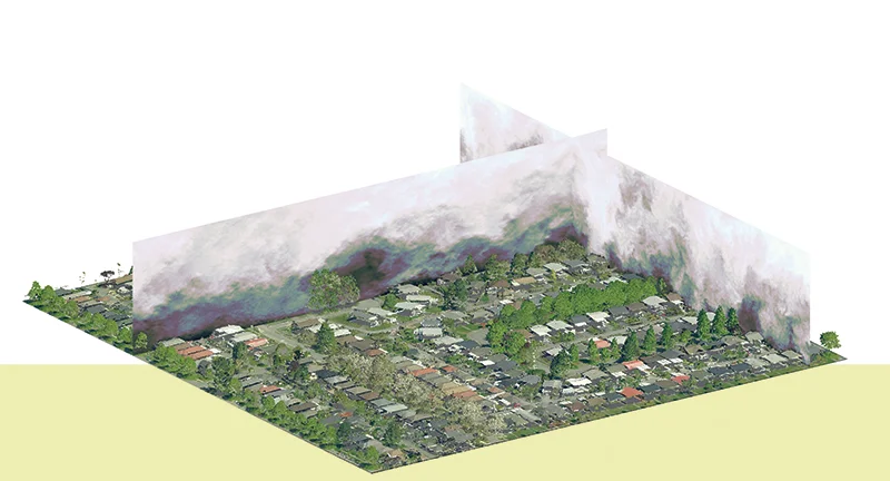 This computer model of Vancouver’s Sunset neighbourhood, which uses pseudocolor on vertical planes for visualizing instantaneous wind speed, helped scientists at UBC determine that each tree plays a role in improving quality of life and reducing energy costs in urban environments. supplied