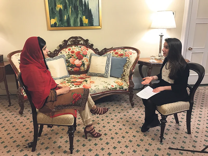 Hannah Alper speaking with Malala Yousafzai. Candace Alper