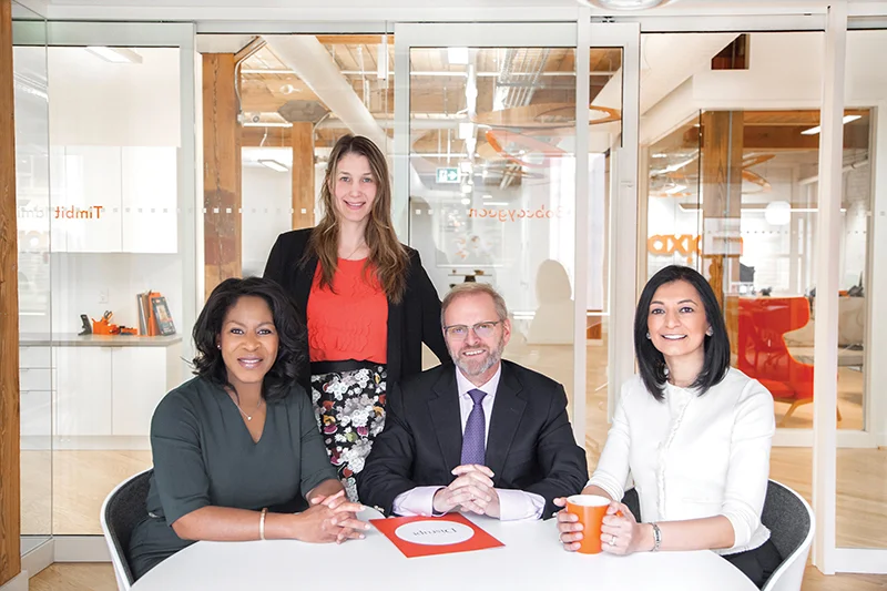 (From left) Colette Stewart, Natasha Gidaro, Ian Ness and Fazilah Hussain are part of Axiom’s team of more than 70 Toronto-area lawyers. supplied