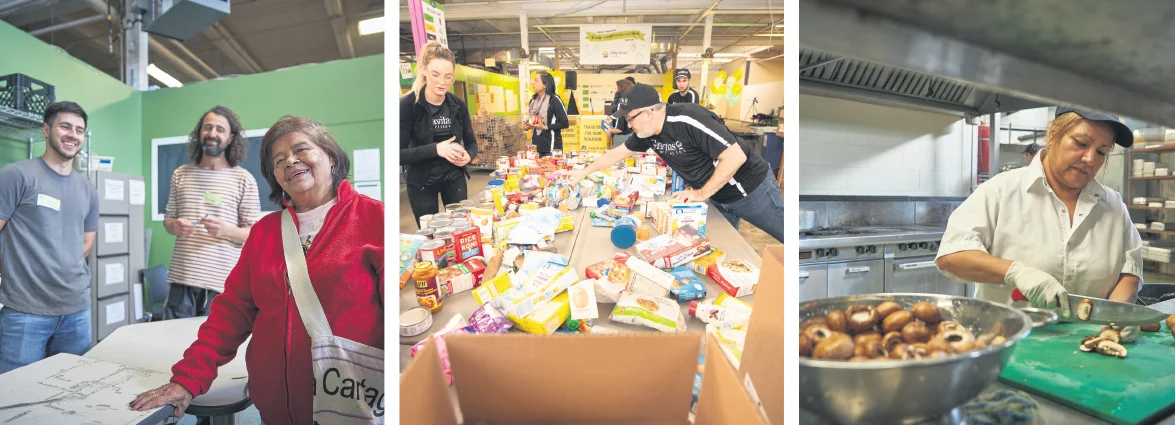 At Daily Bread Food Bank, one of Canada’s largest hunger-relief organizations, volunteers help process millions of pounds of food every year. supplied