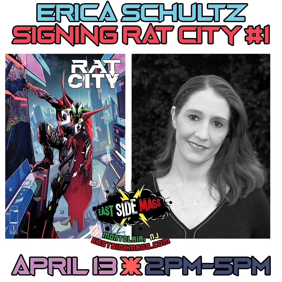 Only a few days away! @ericaschultzwrites will be here #signing copies of her work including #RatCity #1 with #special #guest appearances by @collectibleconservancy for all your #CGC #signature witnessing needs and @tchallasheen as #Spawn himself! 

