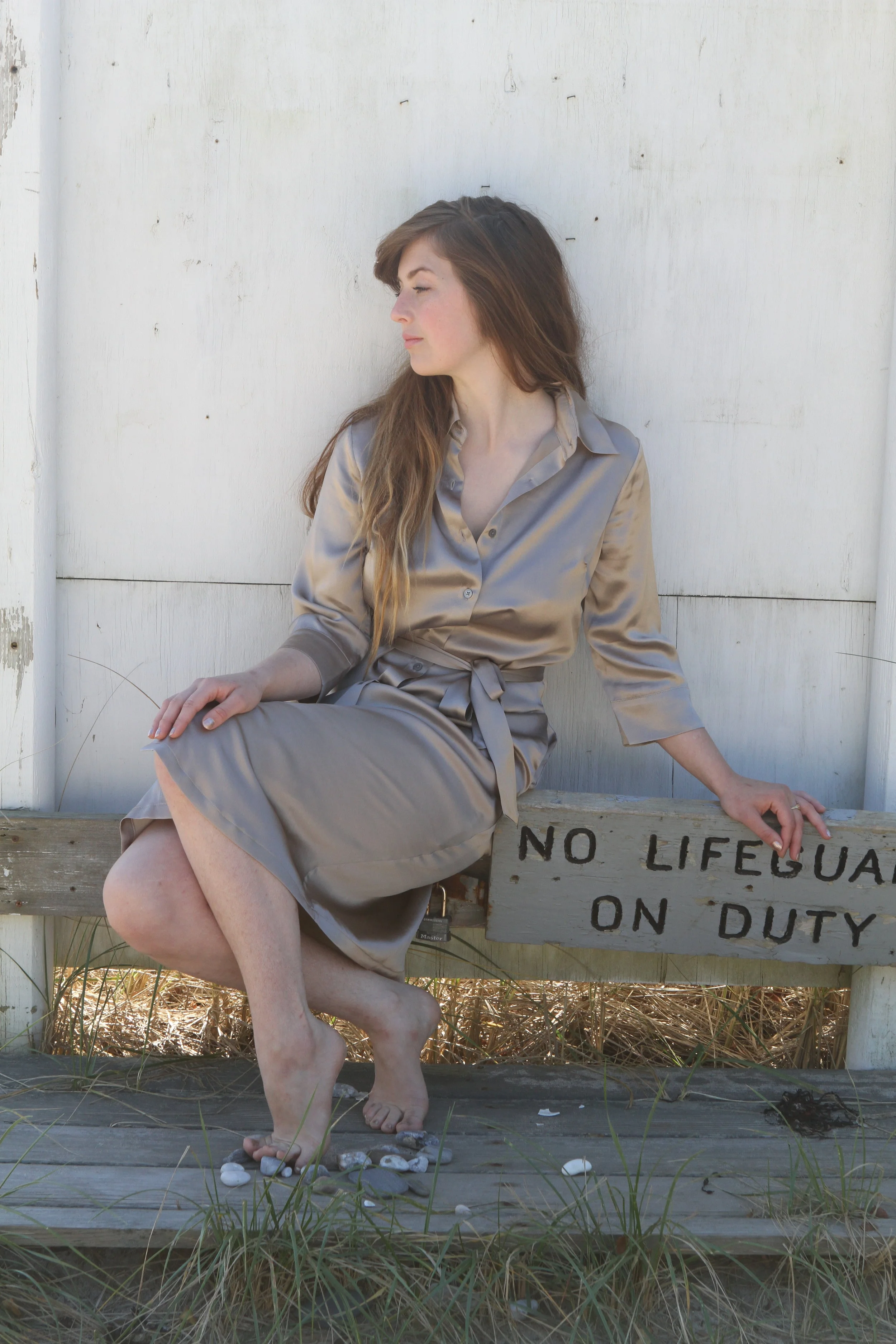 SHIRT DRESS in Champagne Silk -M