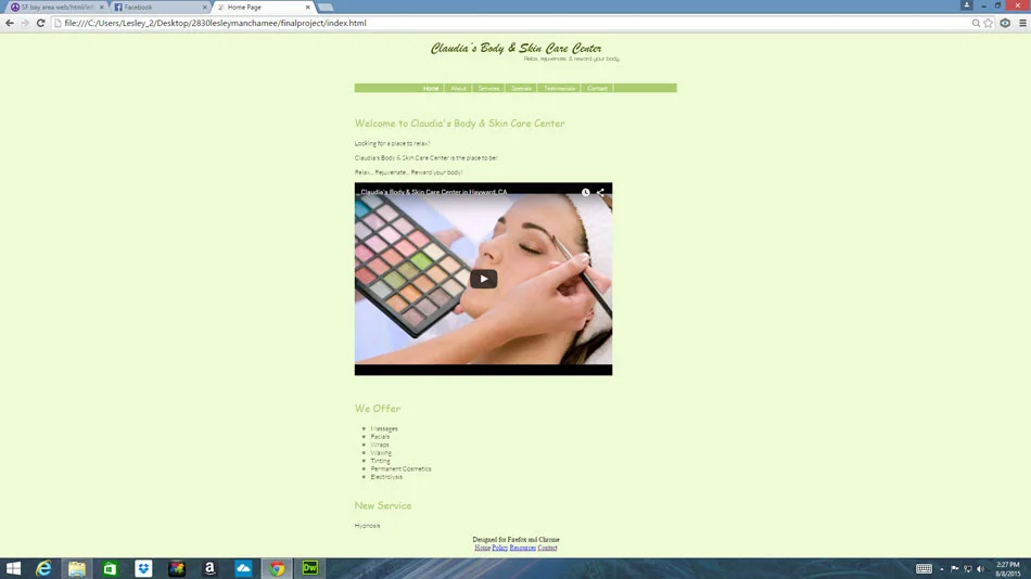 Redesign of Claudia's Body & Skin Care Center's Website