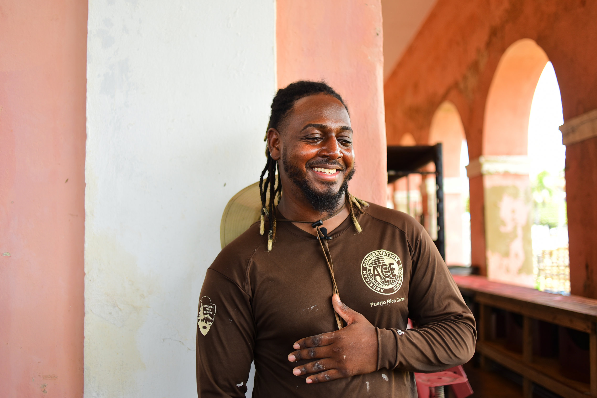 Nelson, a crew member with the American Conservation Experience in San Juan National Historic Site, Puerto Rico.