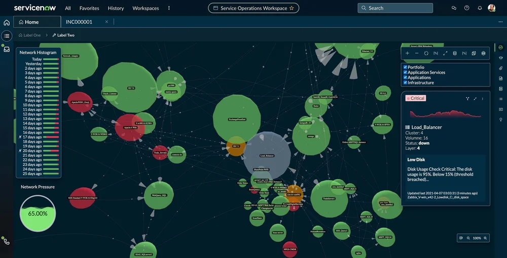 Rotated view of healthy network nodes