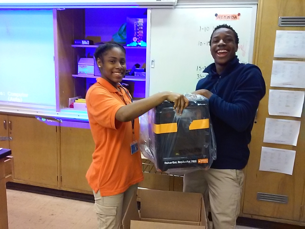   CLICK &lt; &gt;&nbsp;Students joyously unboxed the new Makerbot in December. &nbsp; &nbsp; &nbsp; &nbsp; &nbsp;(All photos by the author.)  