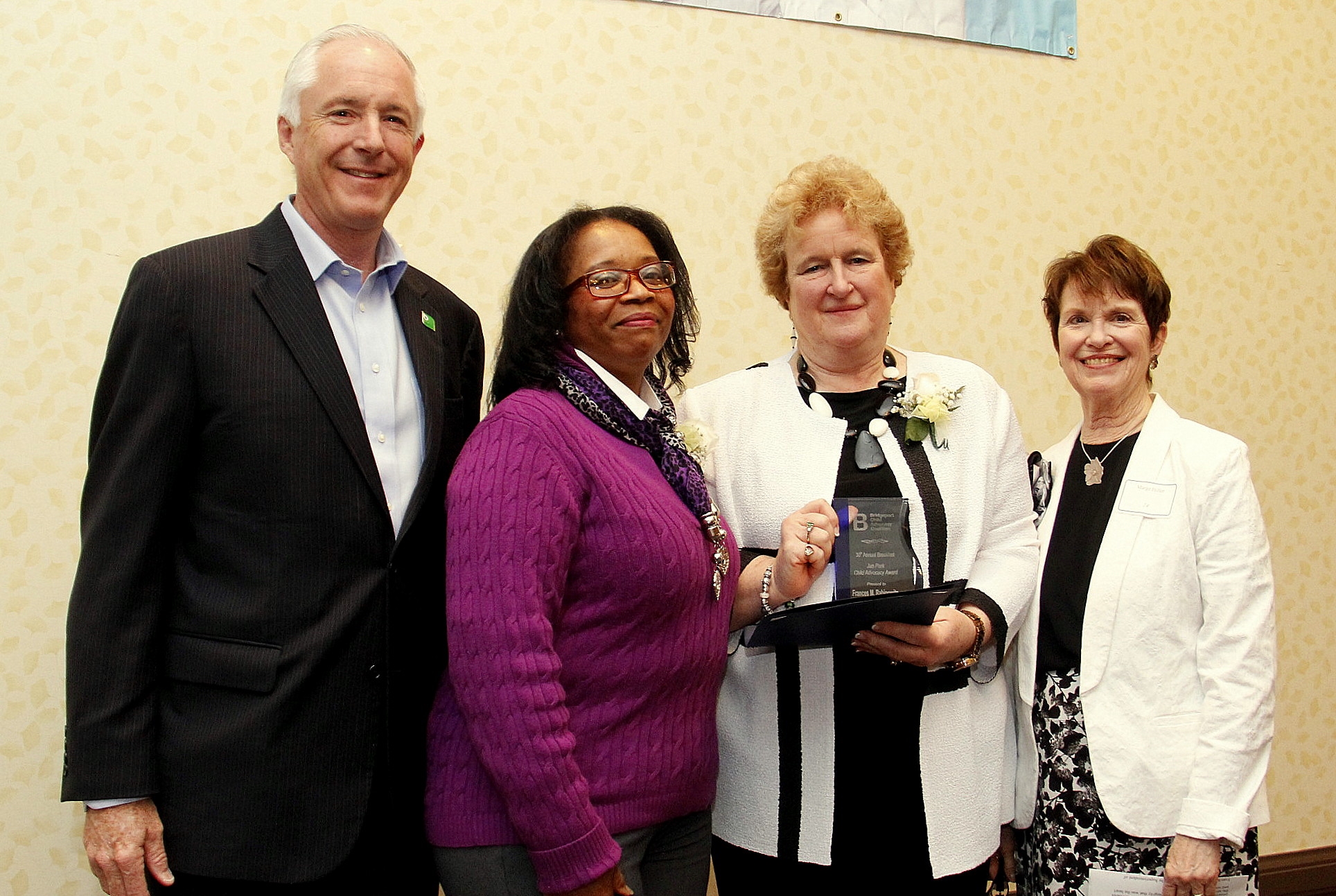  Bridgeport Mayor William Finch, BCAC Chair Diane Brassell, Honoree Superintendent Fran Rabinowitz, BCAC Board Member Marge Hiller 