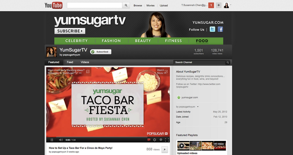  I served as the face of the YumSugarTV YouTube channel. (see the  Cinco de Mayo taco bar fiesta video &nbsp;pictured below!). 