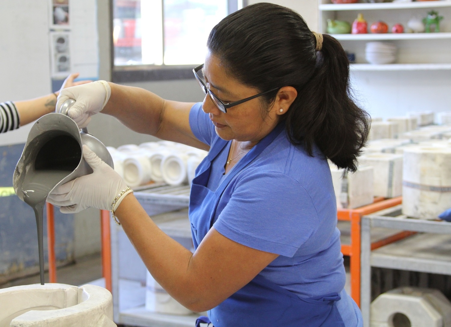 Heath starts by making a sculpted design out of a rubber compound. Then it uses the negative surrounding space to create a plaster mold that can be used to create castings. The factory makes about 50 new plaster molds per week, as molds wear out and have to be discarded after around 200 uses. 
