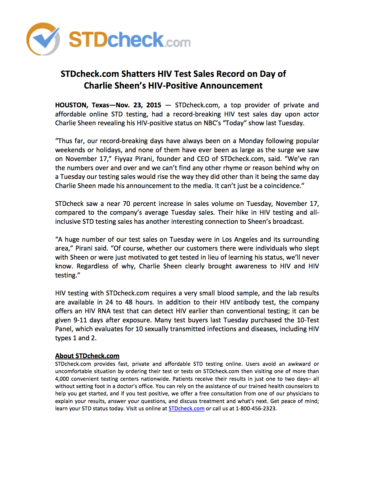 STDcheck Press Release