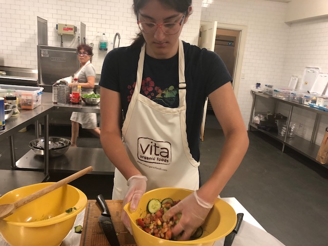 Making the Cucumber, Tomato, and Chickpea Salad